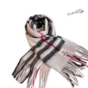 Burberry Check Tassel Tan Cashmere Scarf